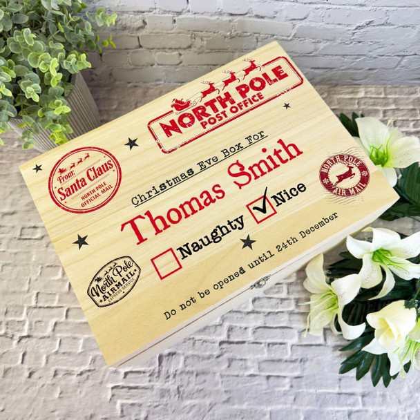 North Pole Office Wooden Personalised Christmas Hamper Gift Box