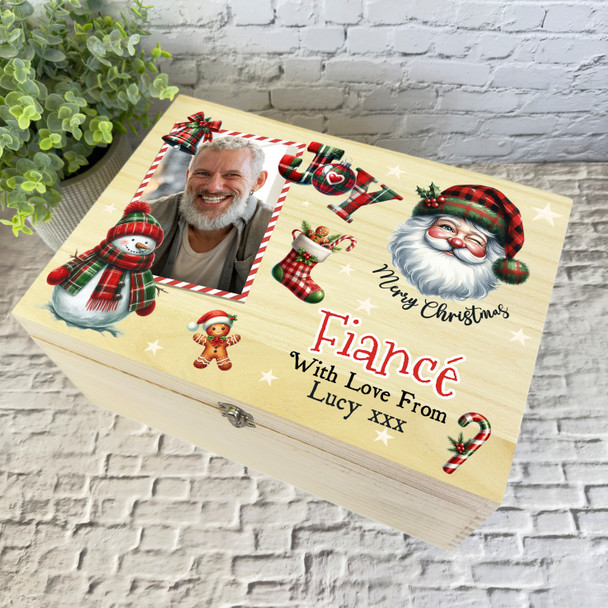 For Fiance Wooden Personalised Photo Christmas Hamper Gift Box