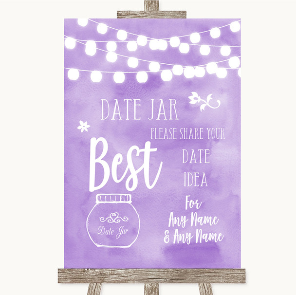 Lilac Watercolour Lights Date Jar Guestbook Personalised Wedding Sign