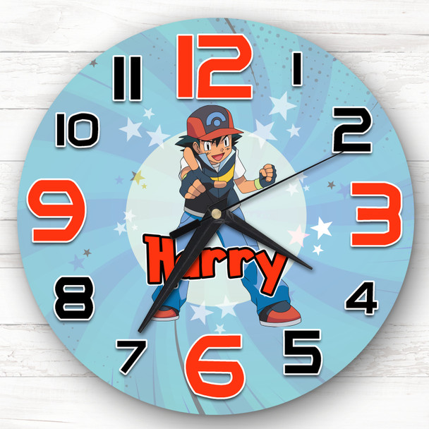 Ash Ketchum Pokemon Personalised Gift For Kid's Bedroom Clock