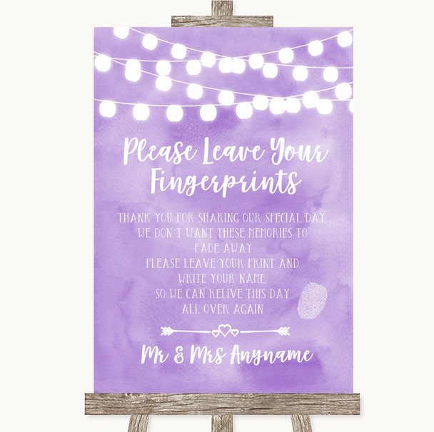 Lilac Watercolour Lights Fingerprint Guestbook Personalised Wedding Sign