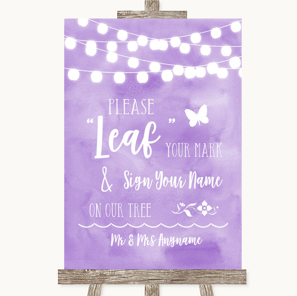 Lilac Watercolour Lights Fingerprint Tree Instructions Personalised Wedding Sign