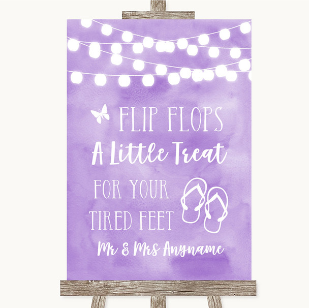 Lilac Watercolour Lights Flip Flops Dancing Shoes Personalised Wedding Sign