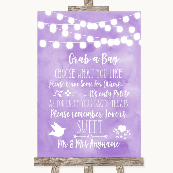 Lilac Watercolour Lights Grab A Bag Candy Buffet Cart Sweets Wedding Sign