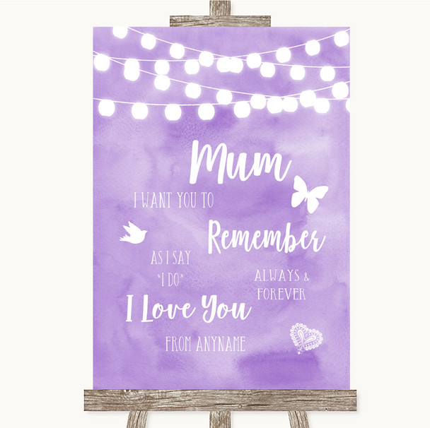 Lilac Watercolour Lights I Love You Message For Mum Personalised Wedding Sign