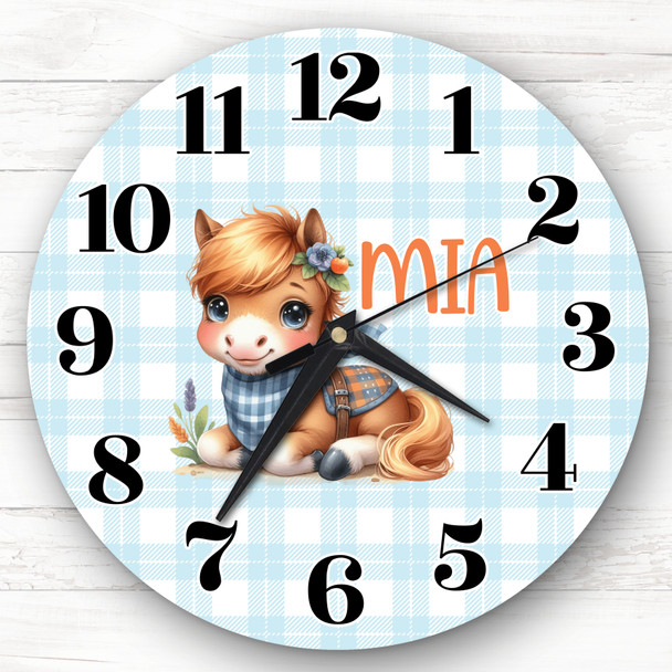 Blue Cute Horse Personalised Gift For Kid's Bedroom Clock