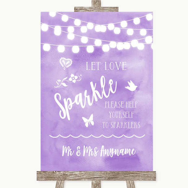 Lilac Watercolour Lights Let Love Sparkle Sparkler Send Off Wedding Sign