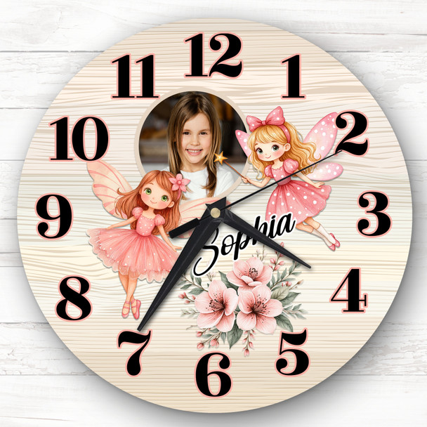 Girls Pink Fairies Photo Personalised Gift For Kid's Bedroom Clock
