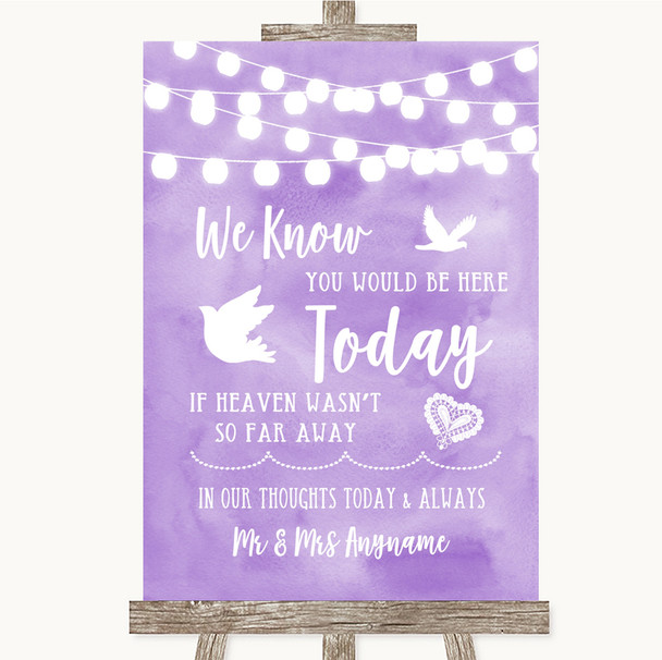 Lilac Watercolour Lights Loved Ones In Heaven Personalised Wedding Sign
