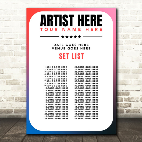 Concert Setlist Poster Print Canvas Retro Blue - Any Artist, Date, Gig, Venue