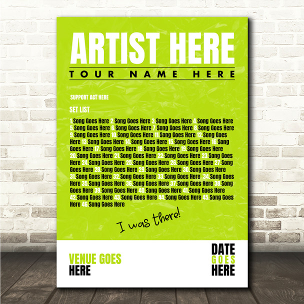 Concert Setlist Poster Print Canvas Bright Green - Any Artist, Date, Gig, Venue
