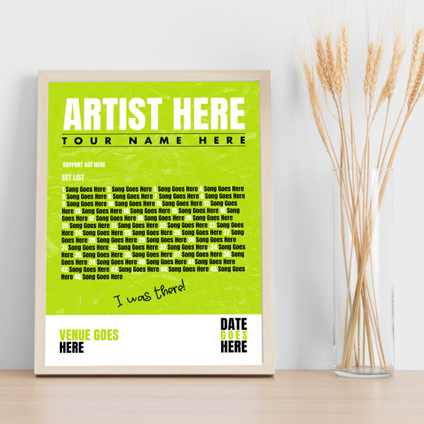 Concert Setlist Poster Print Canvas Bright Green - Any Artist, Date, Gig, Venue