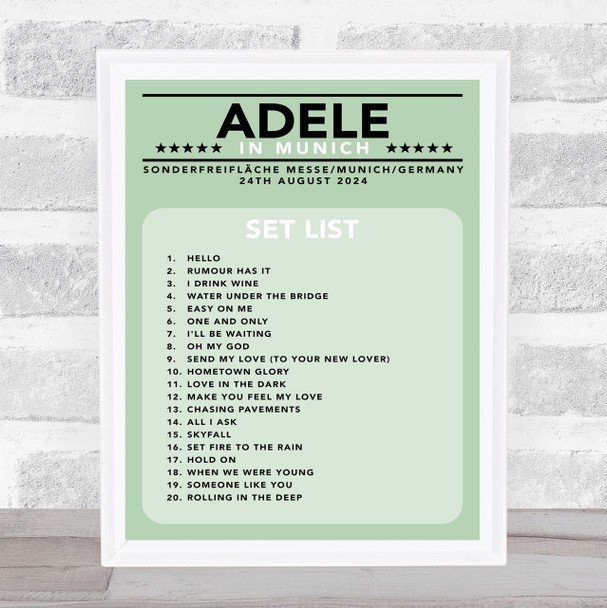 Adele - Concert Setlist Poster Print Canvas Green - Sonderfreifläche Messe - Aug 24th 2024