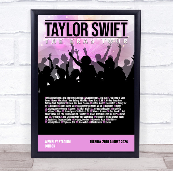 Taylor Swift - Concert Setlist Gig Poster Print Canvas Pink Concert - Wembley London England - Aug 20 2024