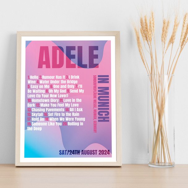 Adele - Concert Setlist Poster Print Canvas Pink Purple - Sonderfreifläche Messe - Aug 24th 2024