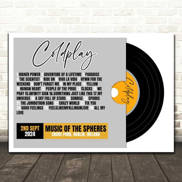 Coldplay - Concert Setlist Gig Poster Print Canvas Vinyl Grey - Croke Park Dublin Ireland - Sept 2nd 2024