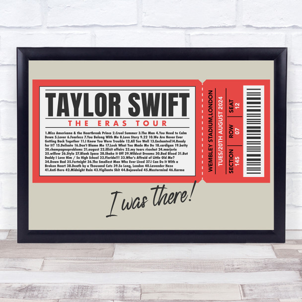 Taylor Swift - Concert Setlist Gig Poster Print Canvas Red Ticket - Wembley London England - Aug 20 2024