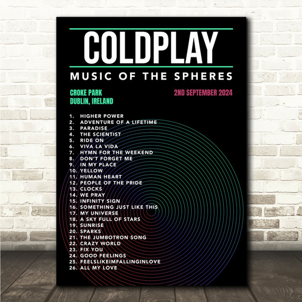 Coldplay - Concert Setlist Gig Poster Print Canvas Black - Croke Park Dublin Ireland - Sept 2nd 2024 Coldplay - Concert Setlist Gig Poster Print Canvas Black - Croke Park Dublin Ireland - Sept 2nd 2024