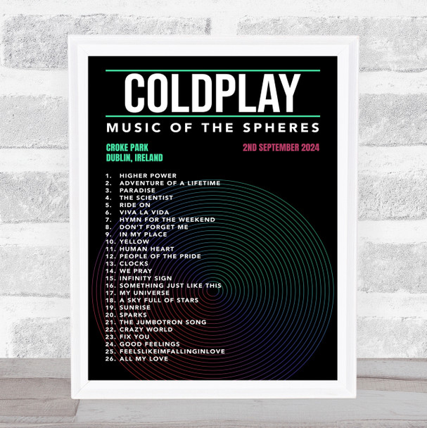 Coldplay - Concert Setlist Gig Poster Print Canvas Black - Croke Park Dublin Ireland - Sept 2nd 2024 Coldplay - Concert Setlist Gig Poster Print Canvas Black - Croke Park Dublin Ireland - Sept 2nd 2024