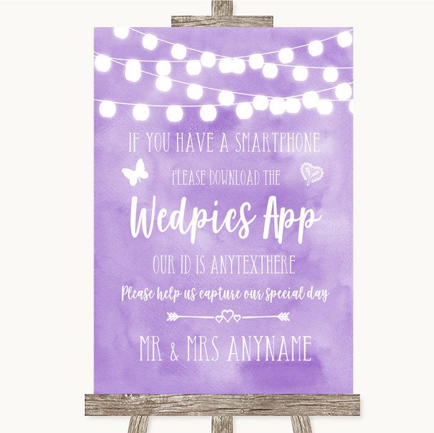 Lilac Watercolour Lights Wedpics App Photos Personalised Wedding Sign