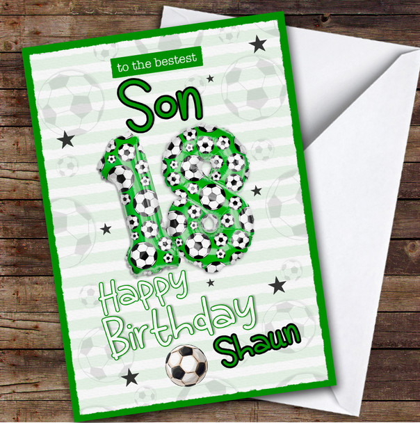 Personalised Son 18th Birthday Card Football Patterned Foil Balloon