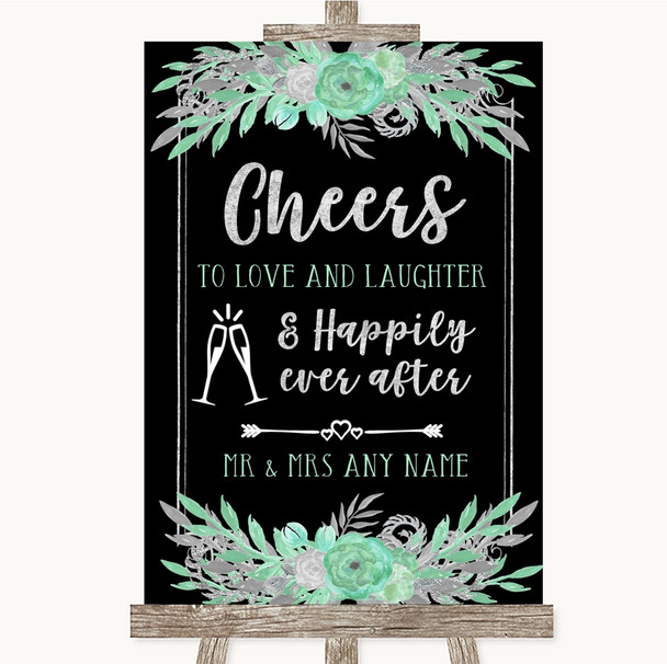 Black Mint Green and Silver Cheers To Love Personalised Wedding Sign