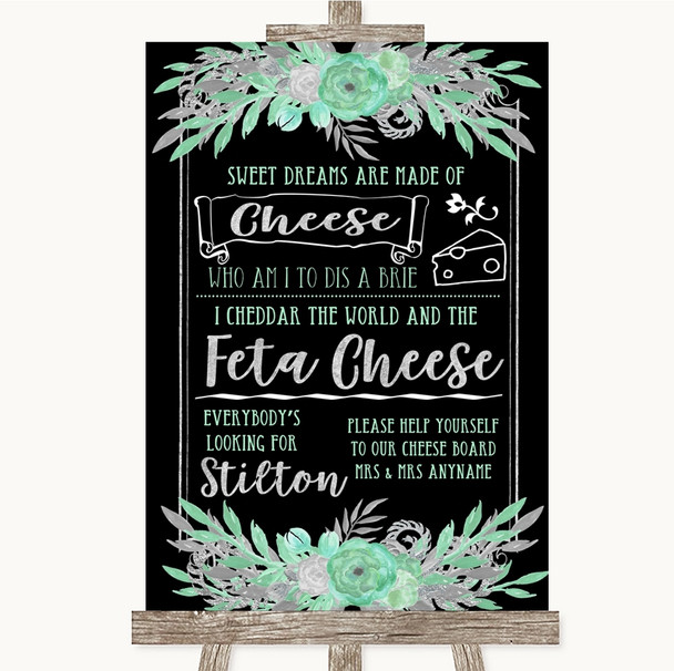 Black Mint Green & Silver Cheeseboard Cheese Song Personalised Wedding Sign