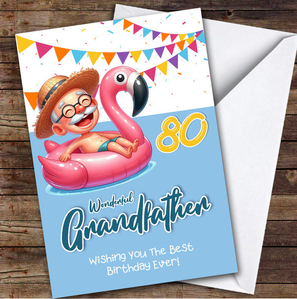 Personalised Grandfather 80th Birthday Card Inflatable Pink Flamingo