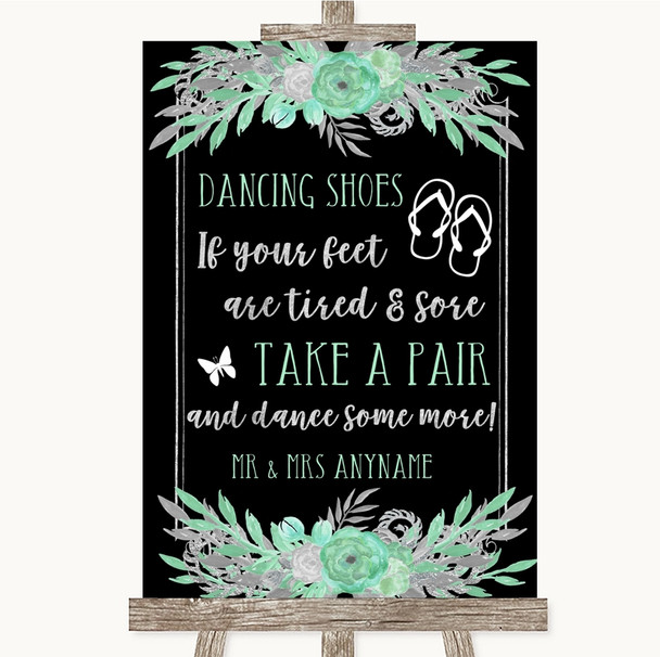 Black Mint Green & Silver Dancing Shoes Flip Flops Personalised Wedding Sign