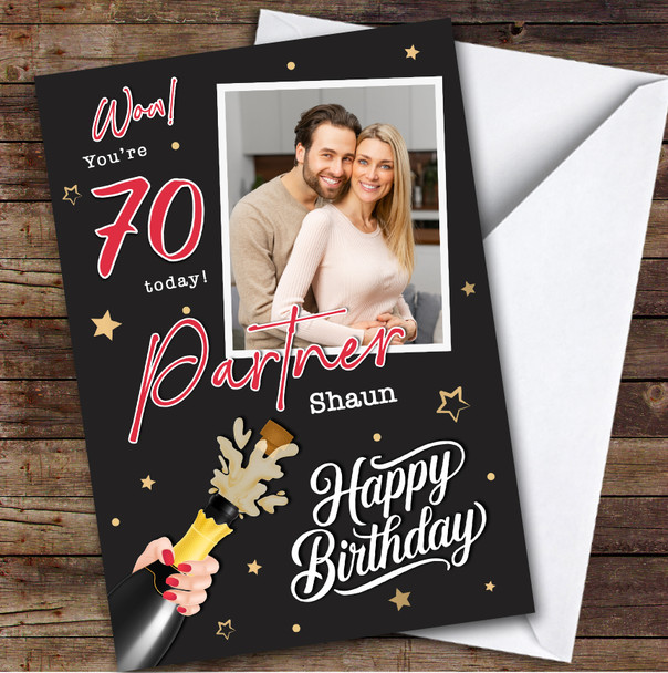 Personalised Birthday Card For Male Partner 70th Champagne Photo