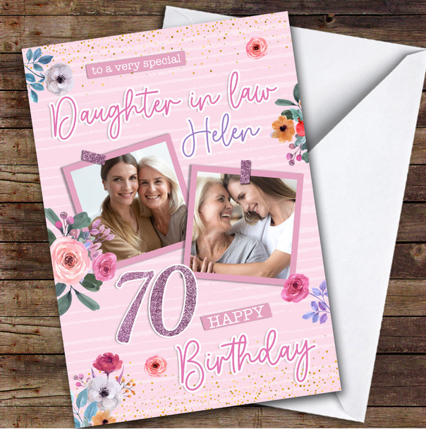 Personalised Daughter-In-Law 70th Birthday Card Pink Photo Frames