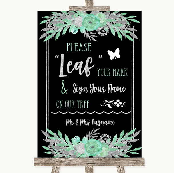 Black Mint Green & Silver Fingerprint Tree Instructions Wedding Sign