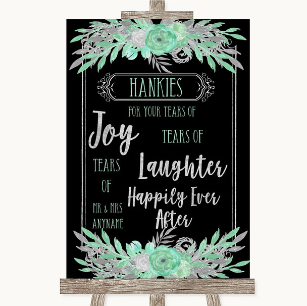 Black Mint Green & Silver Hankies And Tissues Personalised Wedding Sign