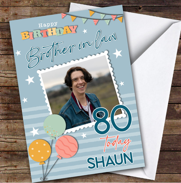 Brother-In-Law 80th Personalised Birthday Card Balloons Photo