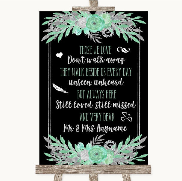Black Mint Green & Silver In Loving Memory Personalised Wedding Sign
