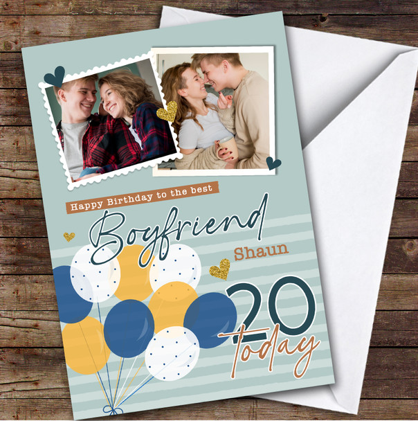 Personalised 20th Birthday Card For Boyfriend Photo Navy Yellow