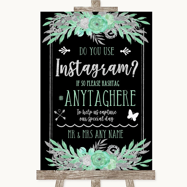 Black Mint Green & Silver Instagram Photo Sharing Personalised Wedding Sign