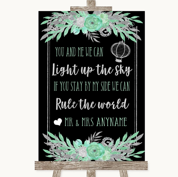 Black Mint Green & Silver Light Up The Sky Rule The World Wedding Sign