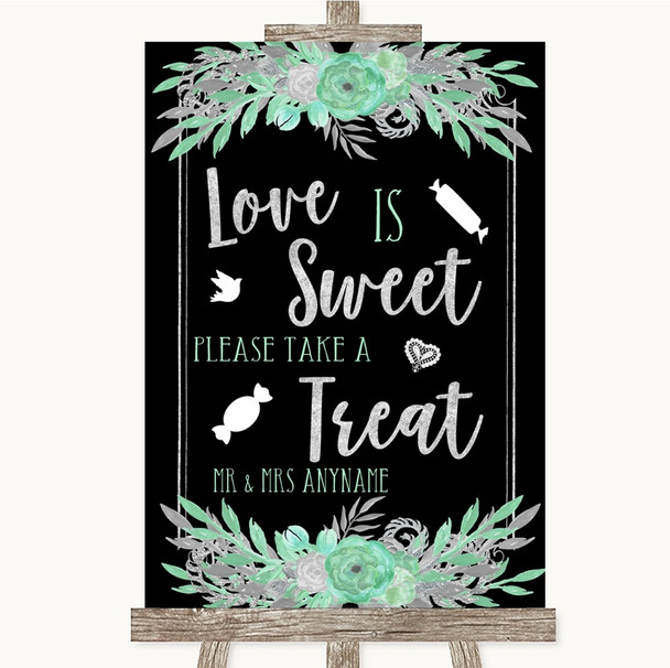 Black Mint Green & Silver Love Is Sweet Take A Treat Candy Buffet Wedding Sign