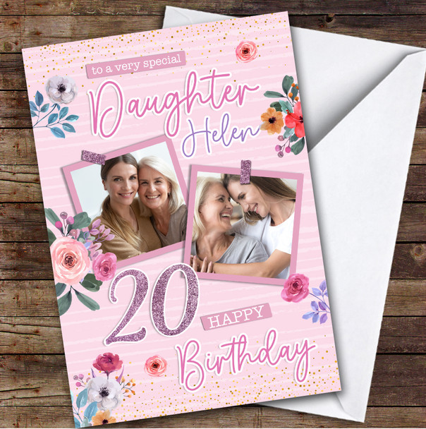 Personalised Daughter 20th Birthday Card Pink Photo Frames