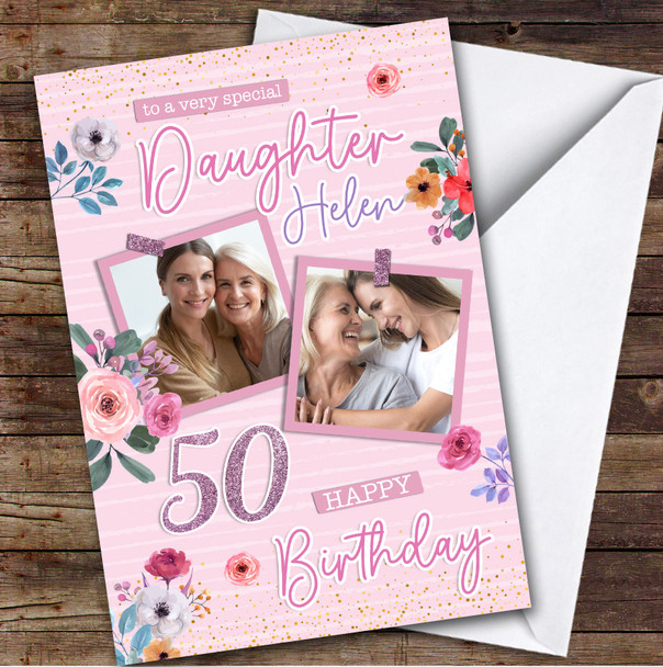 Personalised Daughter 50th Birthday Card Pink Photo Frames