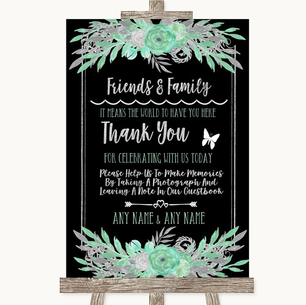 Black Mint Green & Silver Photo Guestbook Friends & Family Wedding Sign