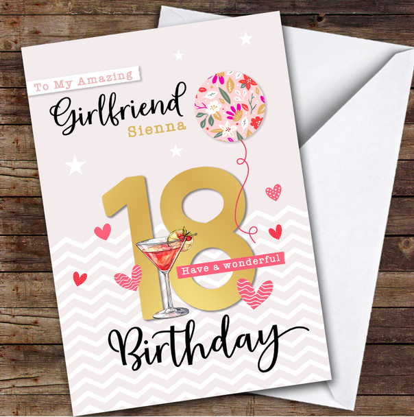 Personalised Girlfriend 18th Birthday Card Balloon Hearts