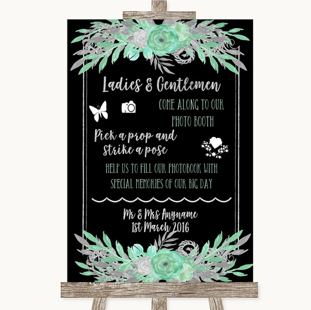 Black Mint Green & Silver Pick A Prop Photobooth Personalised Wedding Sign