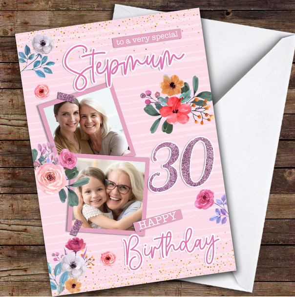 Personalised Stepmum 30th Birthday Card Pink Photo Frames