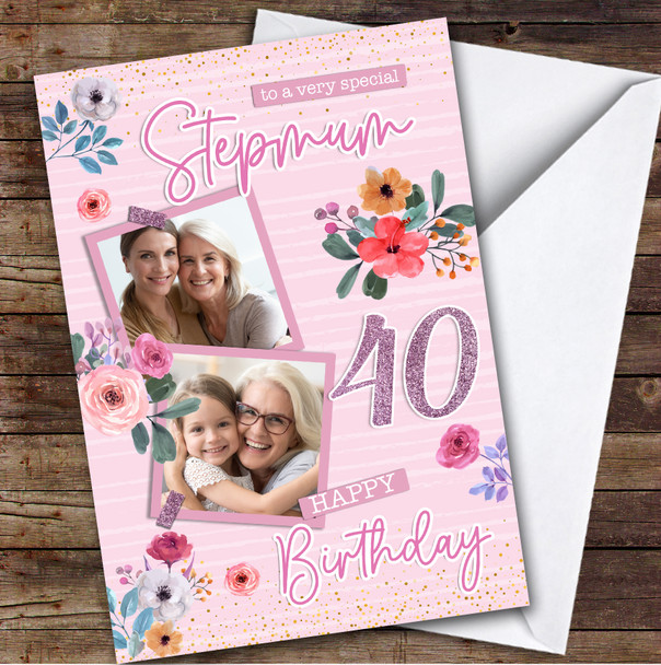 Personalised Stepmum 40th Birthday Card Pink Photo Frames
