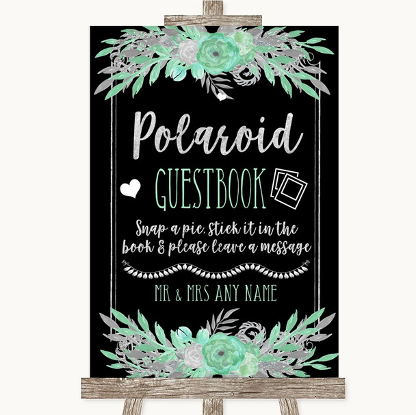 Black Mint Green & Silver Polaroid Guestbook Personalised Wedding Sign