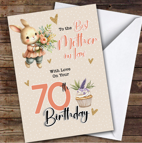 Personalised Mother-In-Law 70th Birthday Card Bunny With Flowers