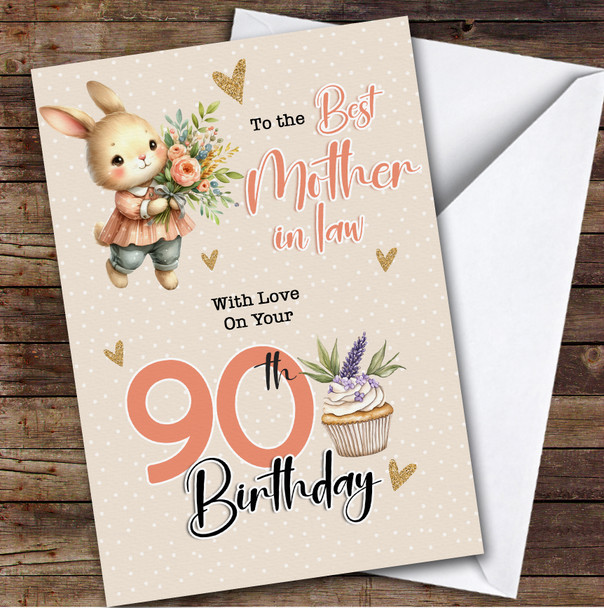 Personalised Mother-In-Law 90th Birthday Card Bunny With Flowers
