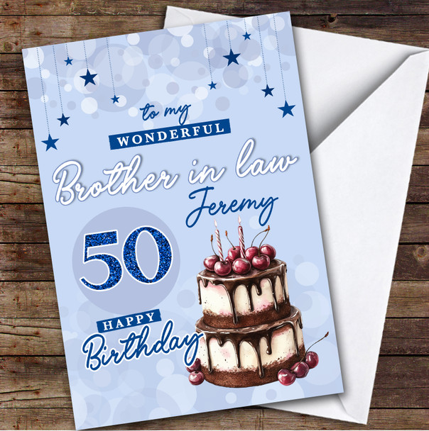Brother-In-Law 50th Personalised Birthday Card Blue Cherry Cake